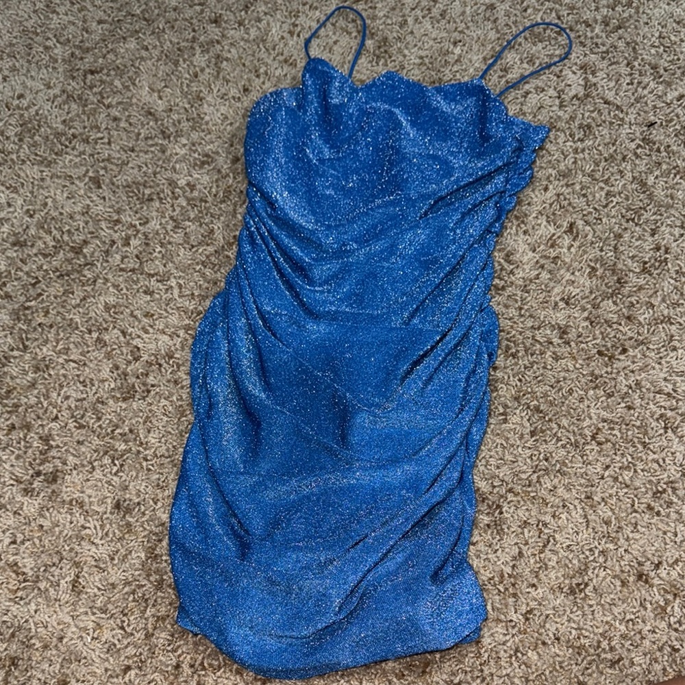 Sparkling Blue Ruched Dress